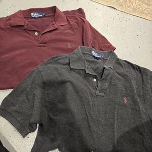 Polo by Ralph Lauren Men's Burgundy and Gray Polo Shirts